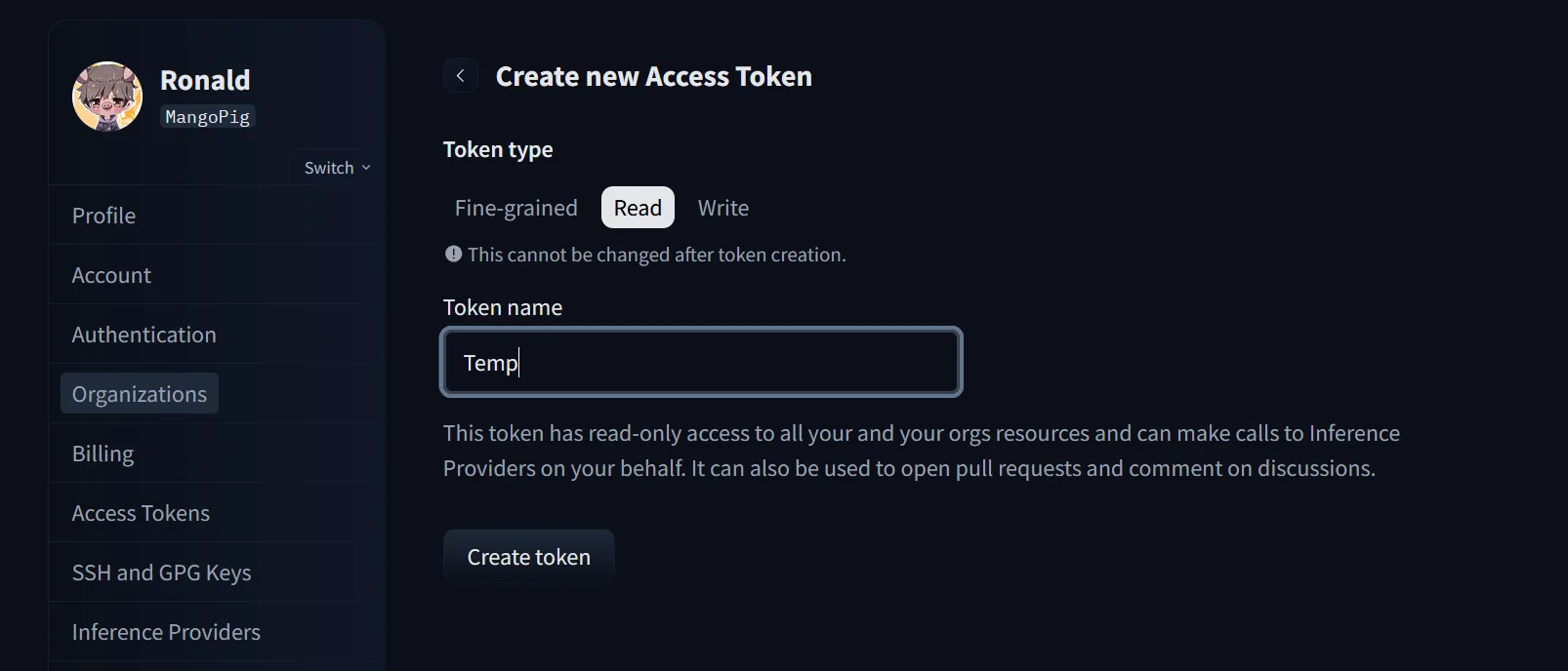 Hugging Face Token Permissions